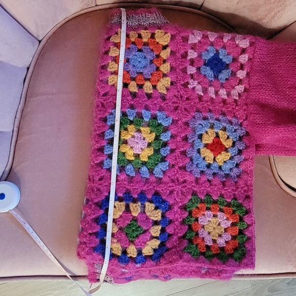 Rose Carmine crochet knit cardigan granny square mohair wool size small cropped - Picture 10 of 10